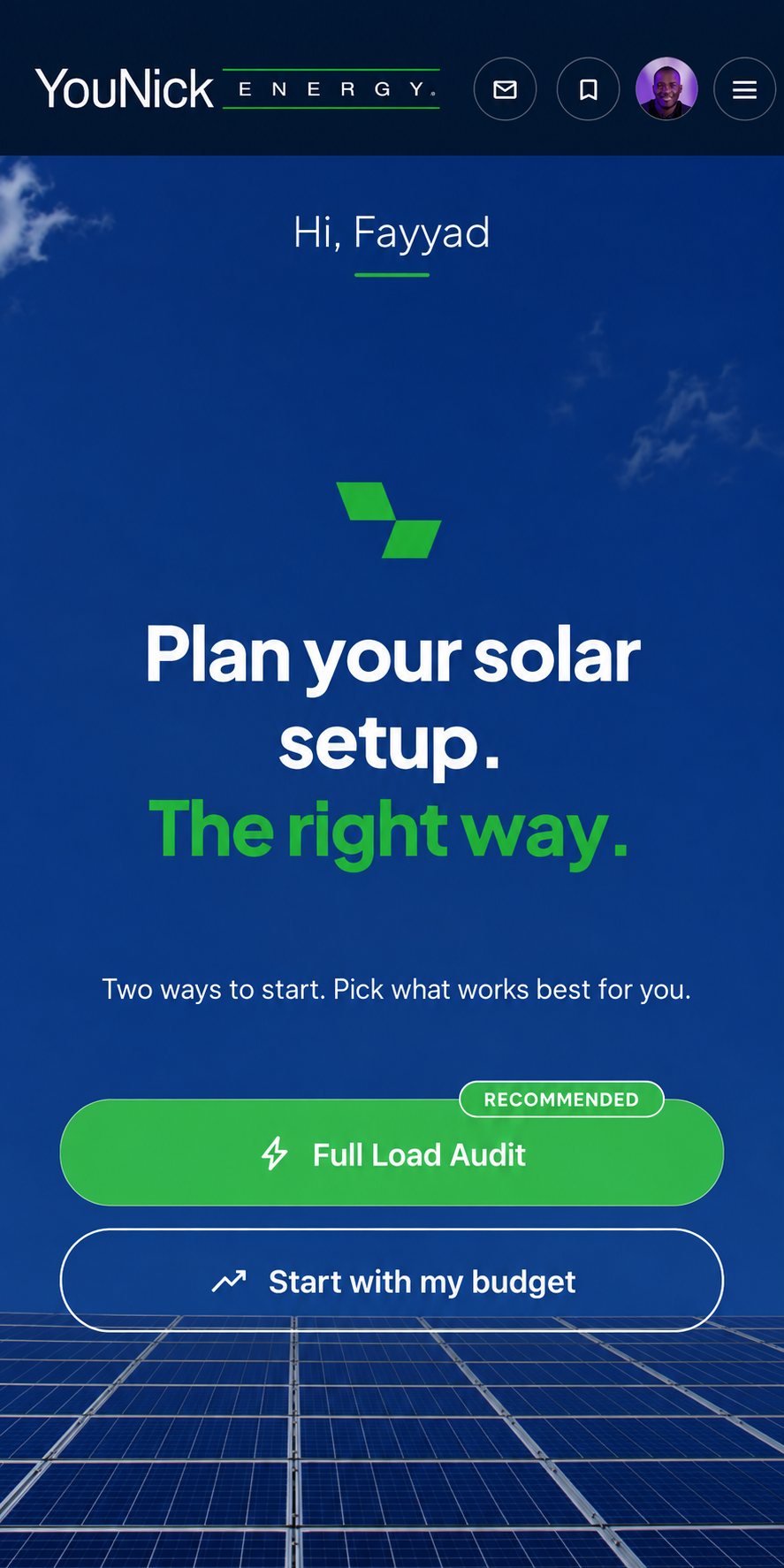 YouNick Energy App — energy dashboard